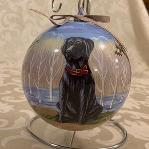 Rare Vintage Dillard's Handpainted Glass Ornament with Black Lab 4 3/4”